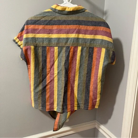 Madewell linen/cotton tie-front striped shirt - shirt sleeves- button up - Picture 5 of 7